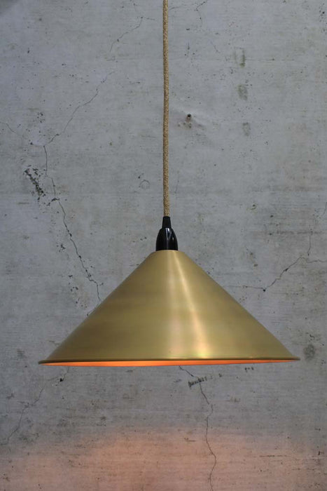 Cone Pendant Light with jute cord and Brass large shade
