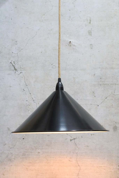 Cone Pendant Light with jute cord and Black large shade