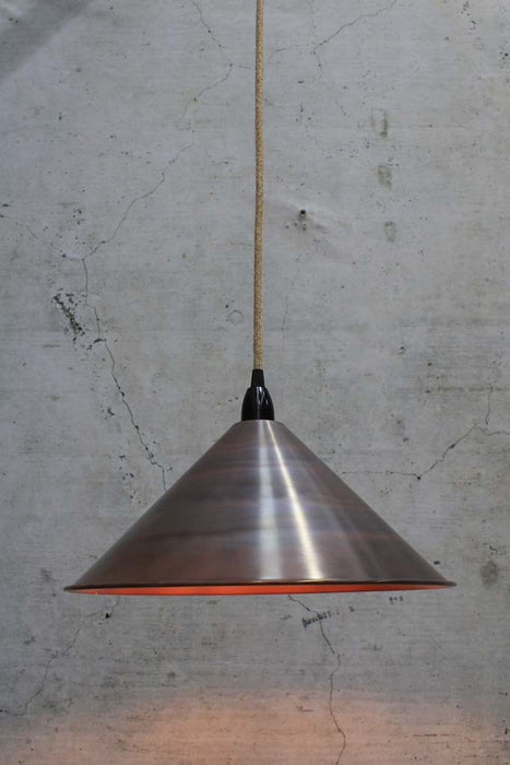 Cone Pendant Light with jute cord and Copper large shade
