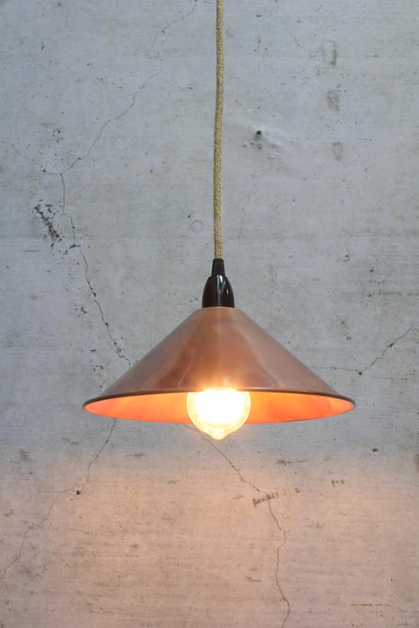 Cone Pendant Light with jute cord and copper small shade