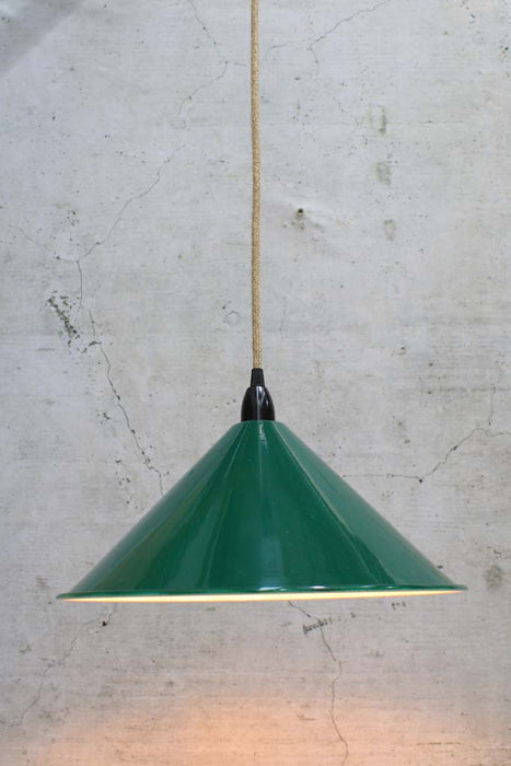Cone Pendant Light with jute cord and federation green large shade