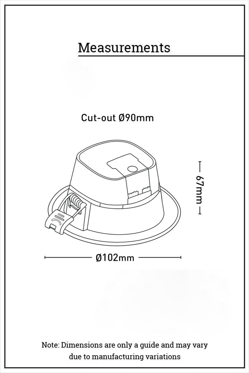 Dimension illustration of the white 7W LED smart downlight.