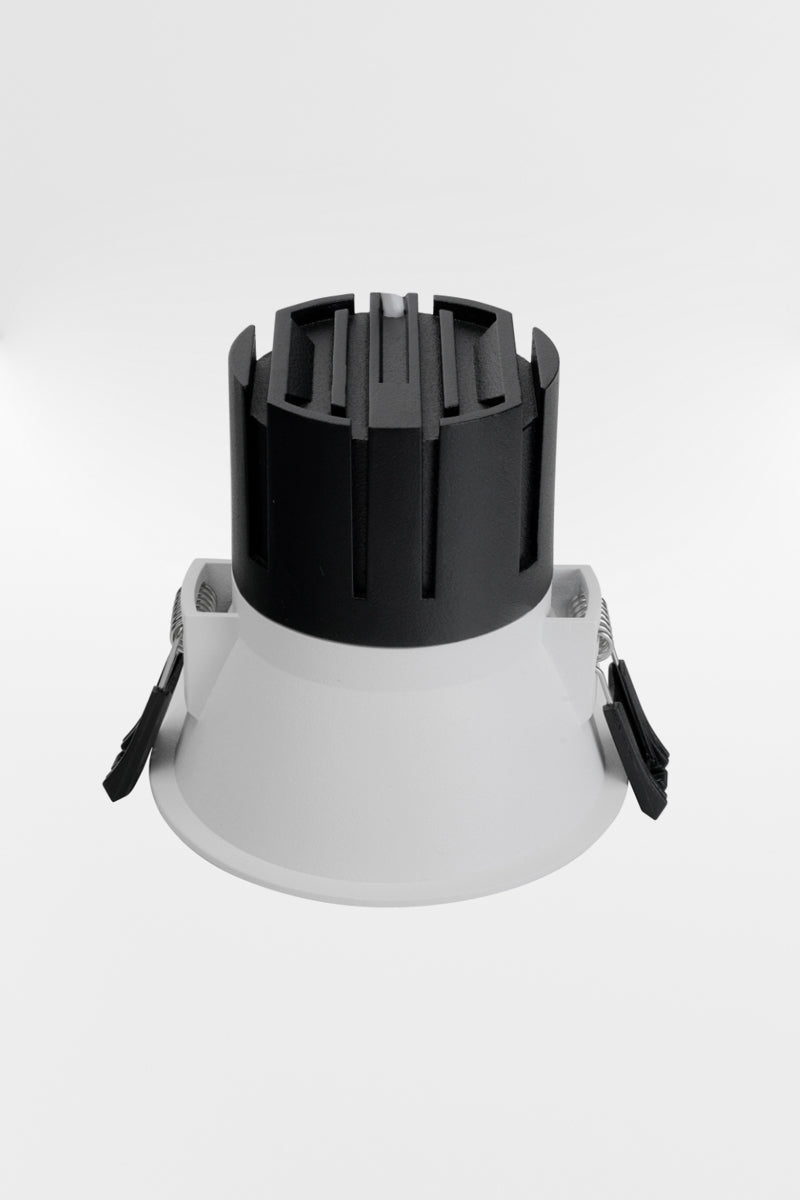 White 93mm LED downlight, with clamps. 