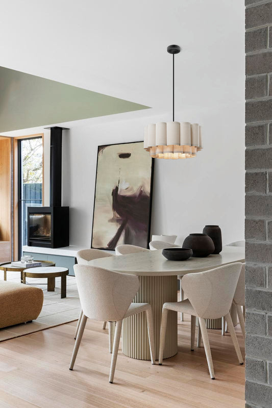 Trenerry Tiered Fabric Scallop Pendant Light in dining room