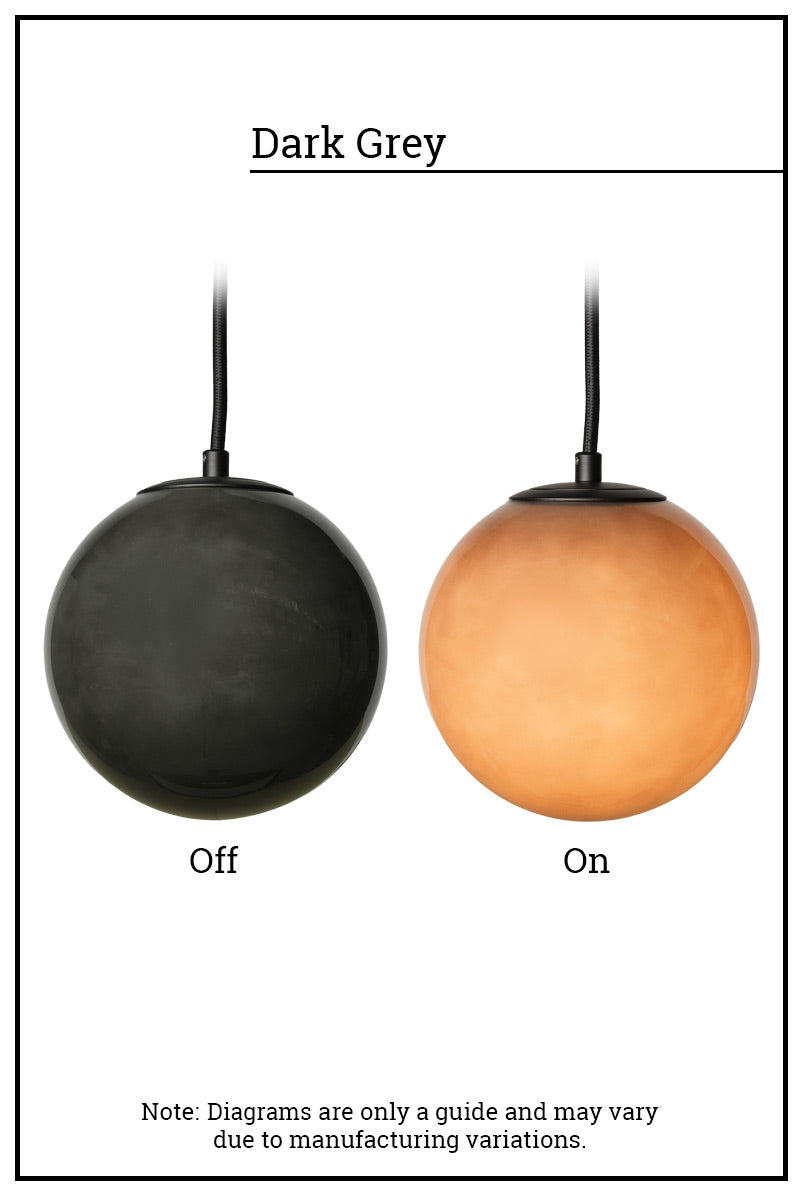 Side by side still image of the dark grey shade when illuminaed and when not. 