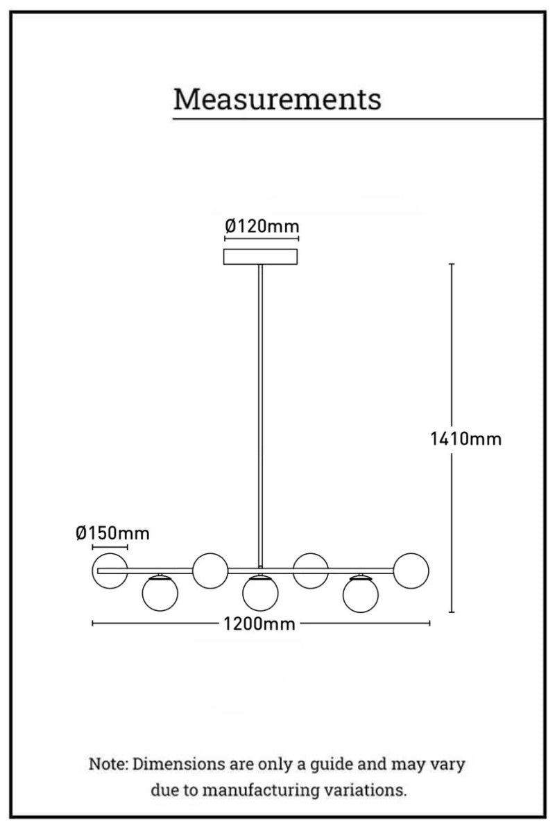 Dimension illustration for the Banff 7 light chandelier