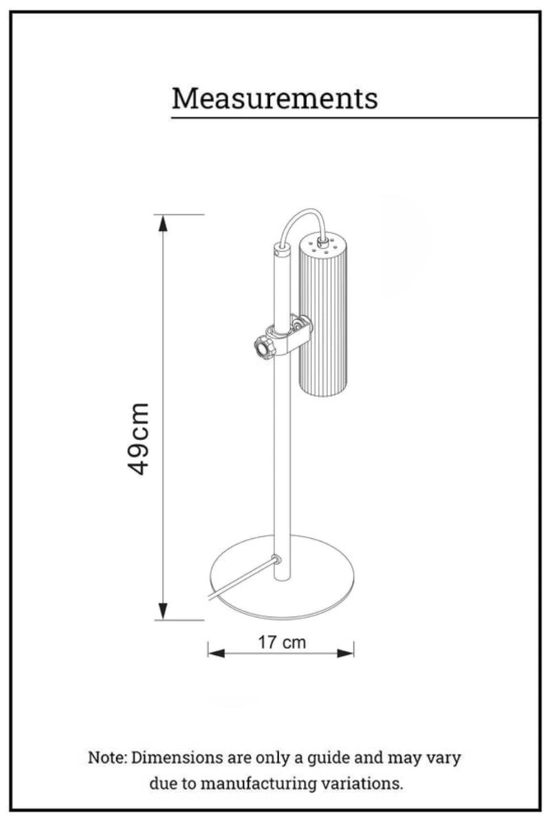 Dimension illustration of the Collie desk lamp. 