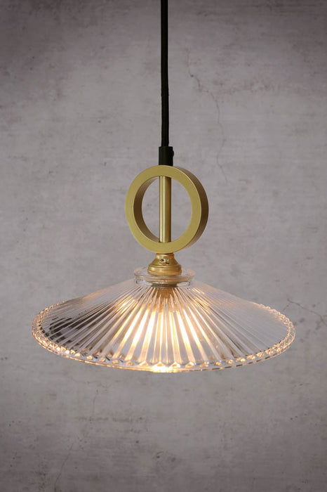 Ribbed glass shade with gold/brass ring cord