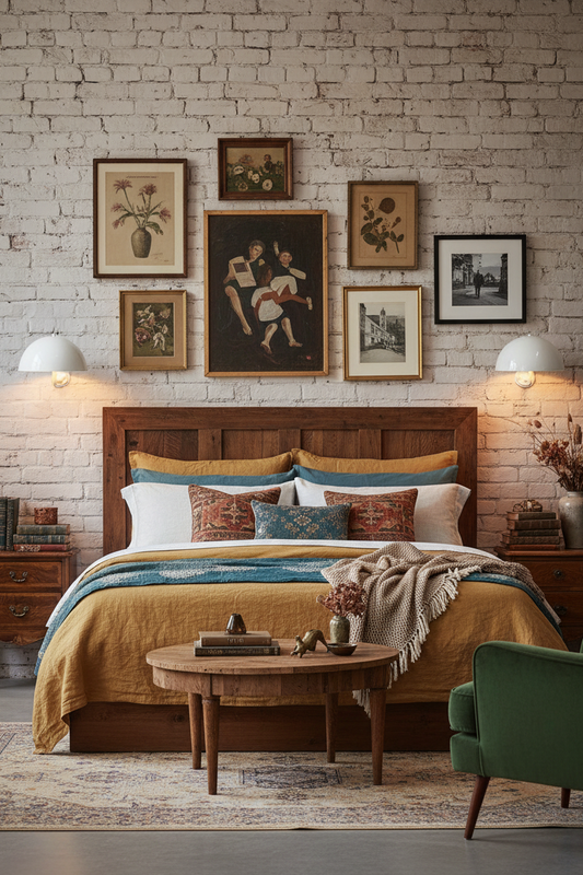 dome wall lights as bedside table in bedroom