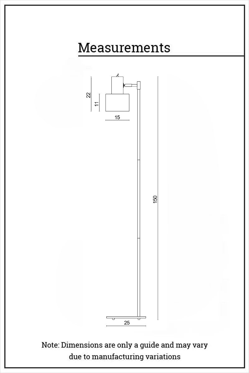 One light dimension illustration of the F024 floor lamp. 