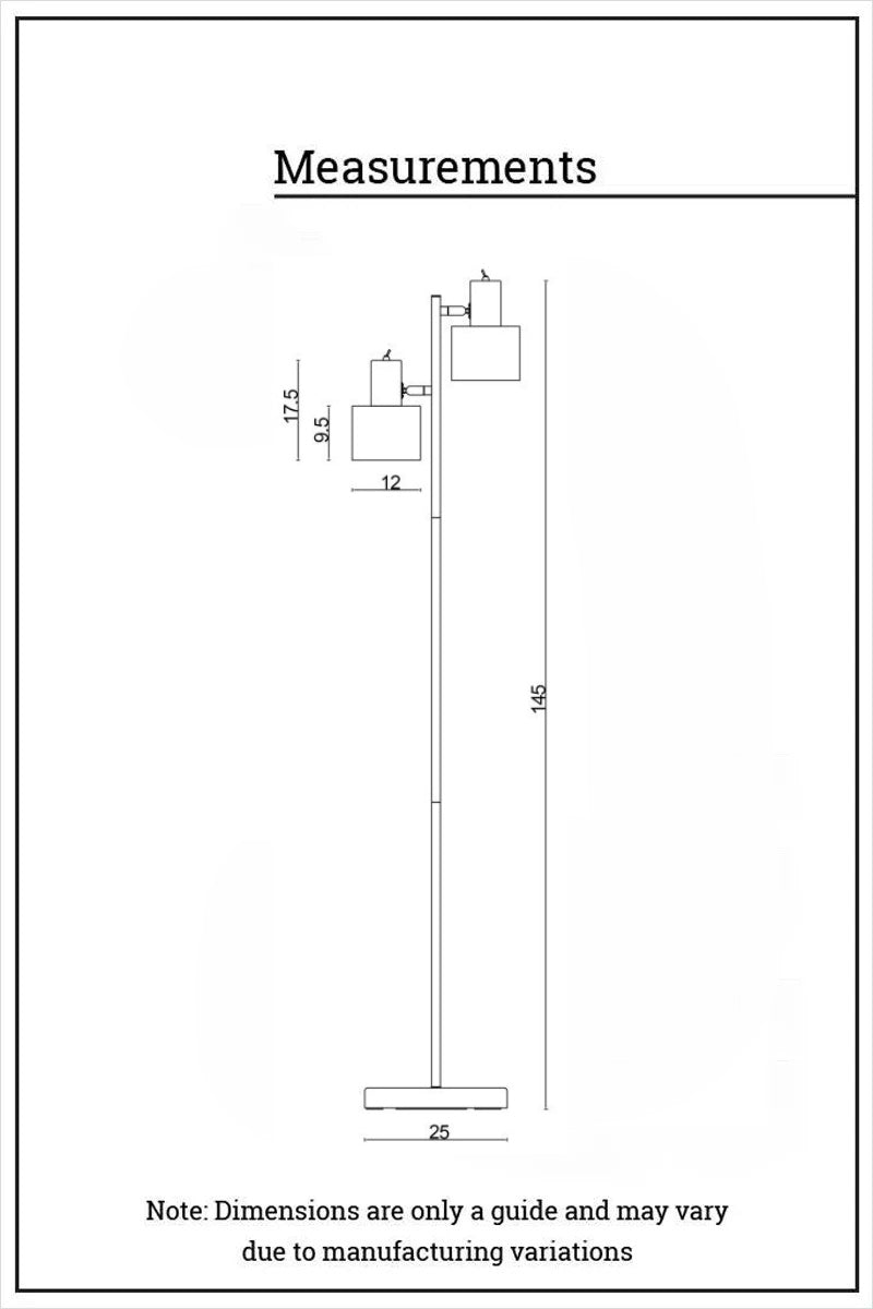 Two light dimension illustration of the F024 floor lamp. 