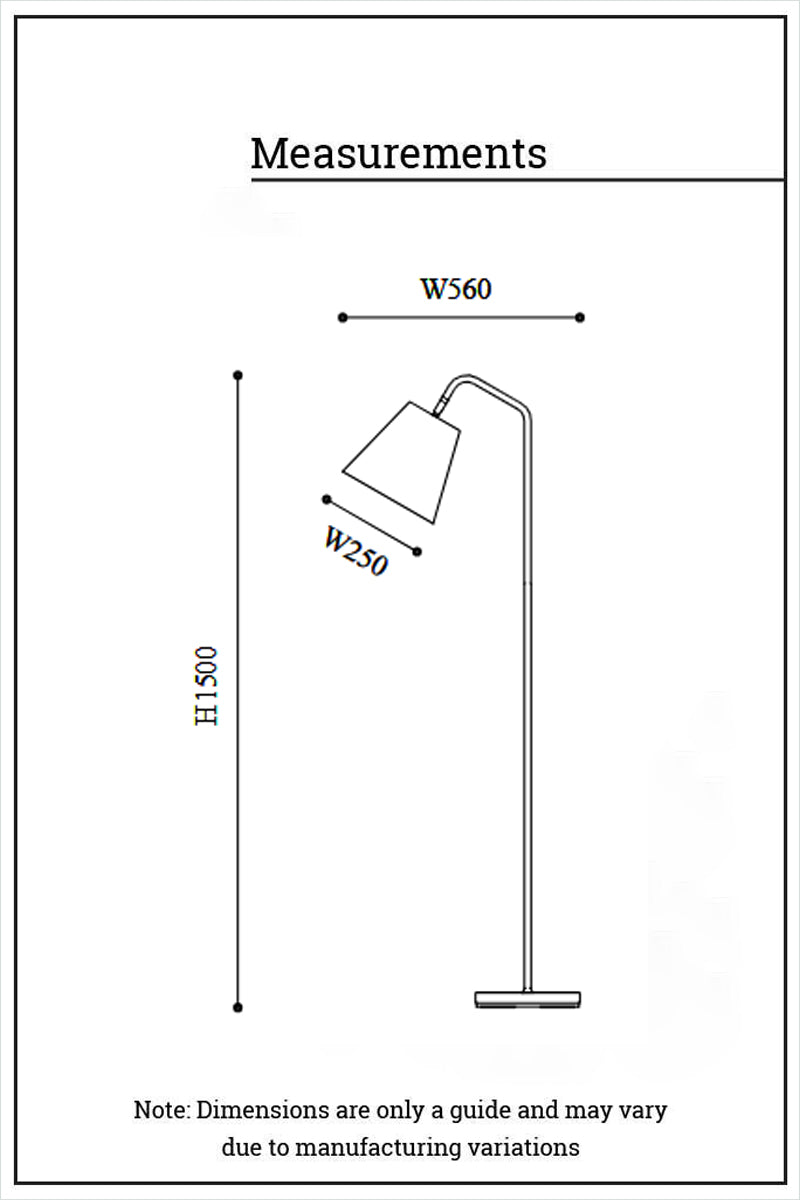 Dimension illustration of F025 Floor Lamp. 