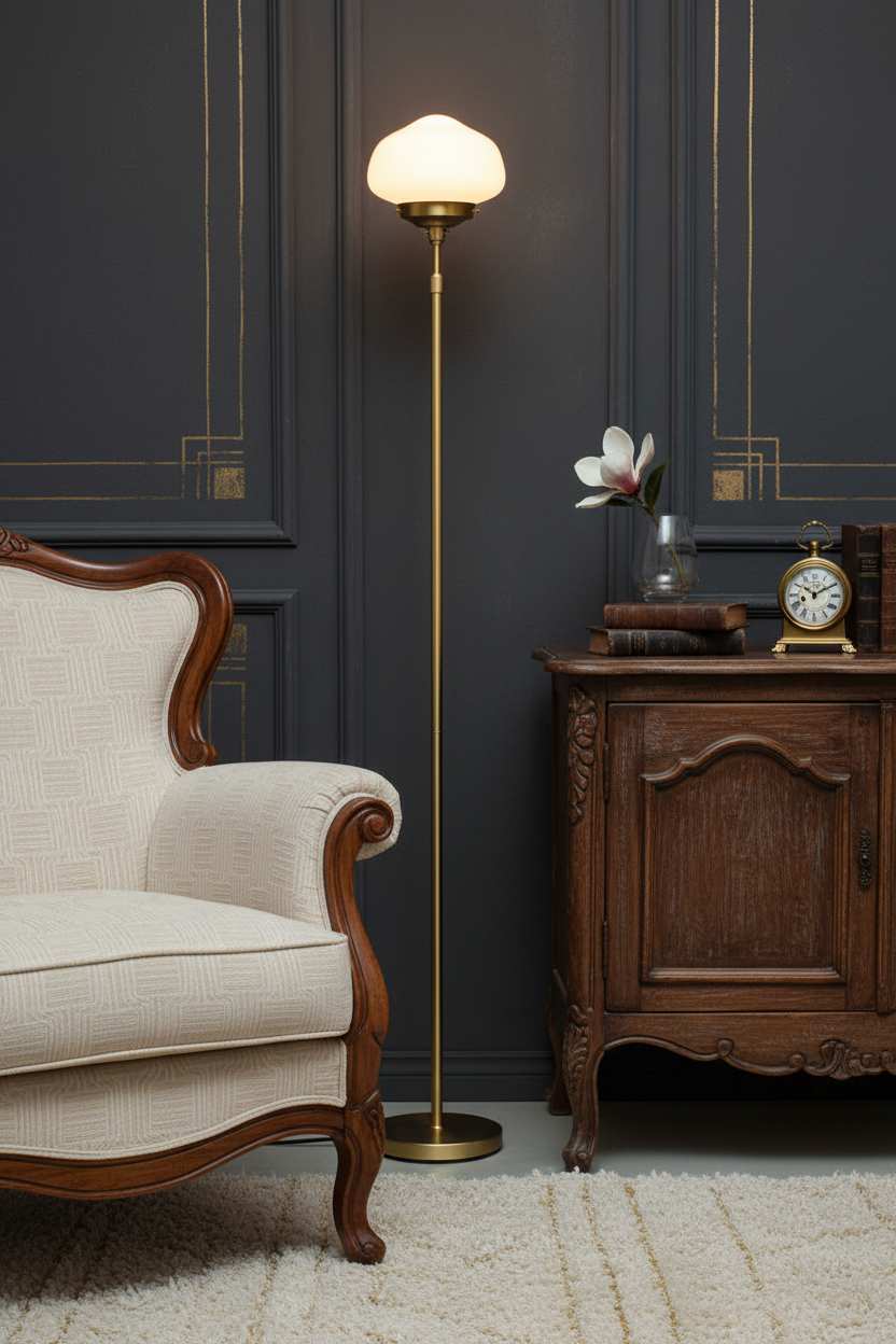floor lamp in vintage room with french vintage decor

