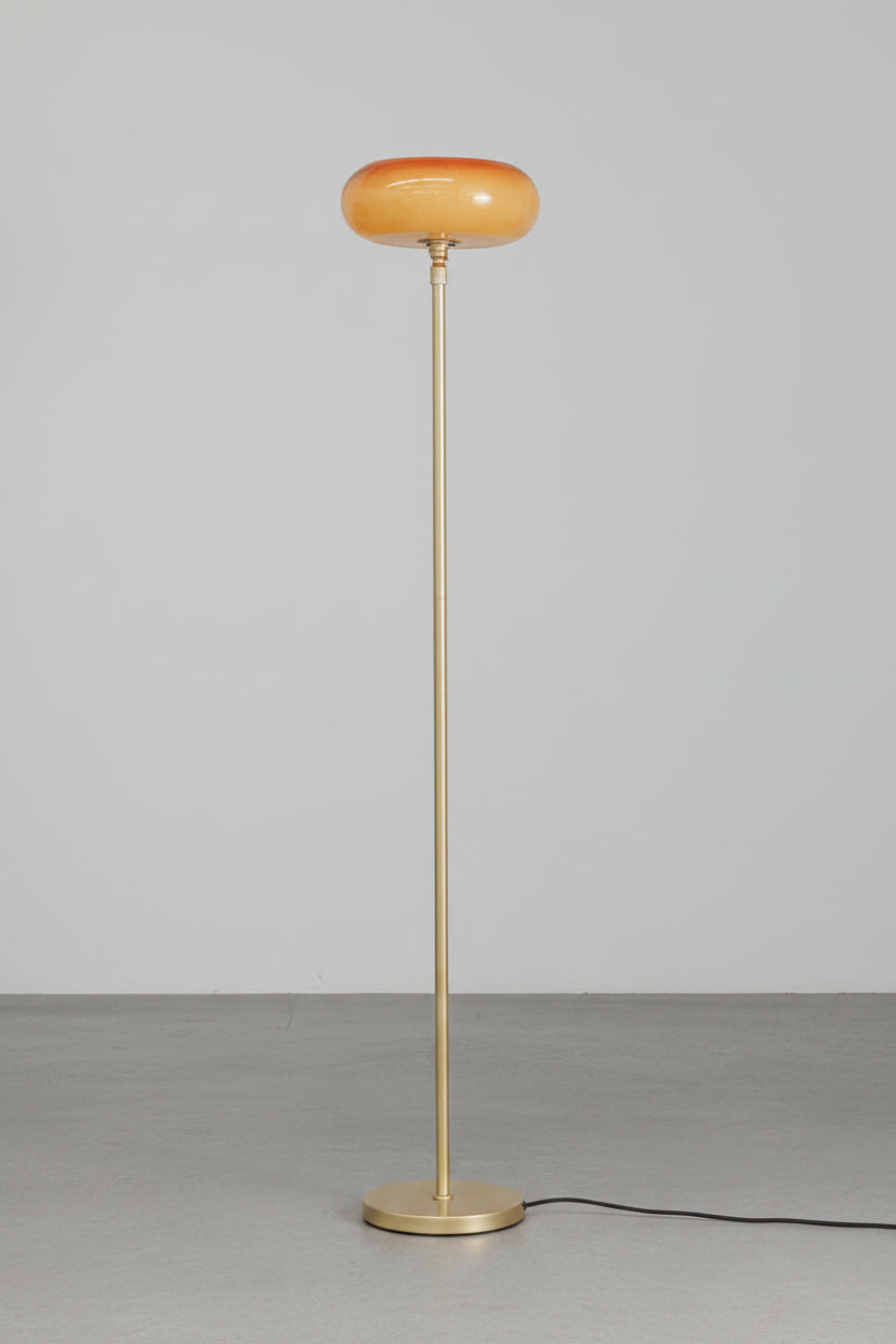 Avoca floor lamp on gold stand with brown glossy shade and white inner for great reflection
