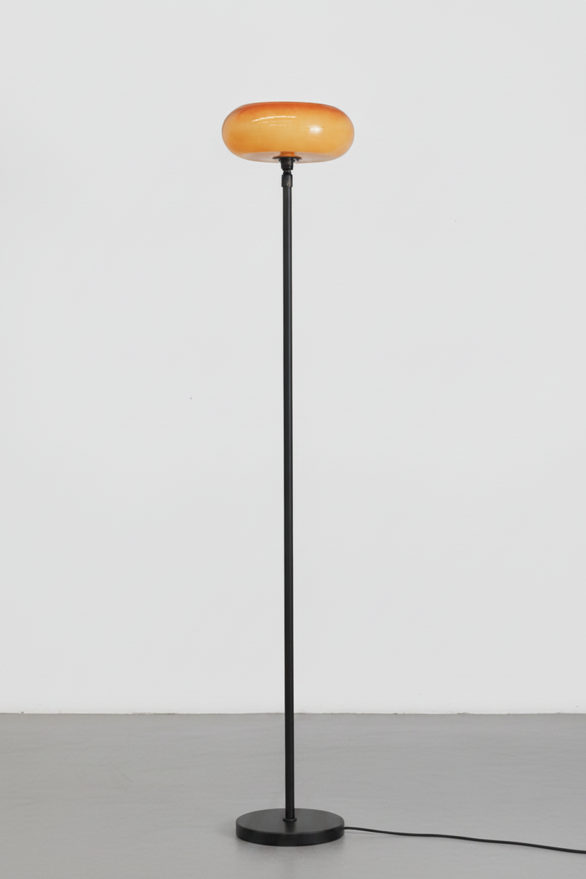 Avoca floor lamp with brown glass shade and black floor stand