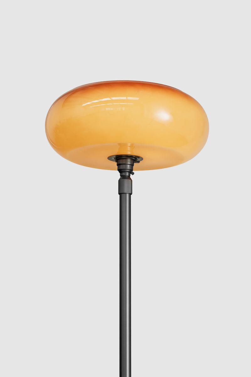 Avoca floor lamp on black stand with brown glossy shade and white inner for great reflection