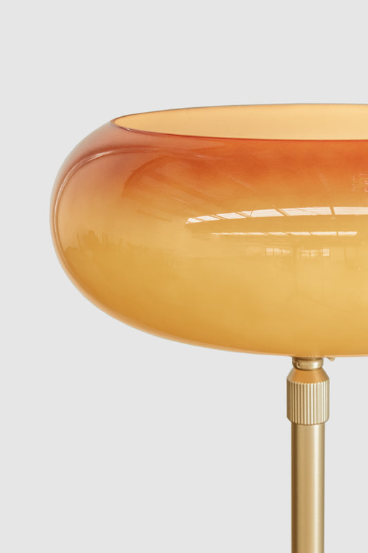 Avoca floor lamp on gold stand with brown glossy shade and white inner for great reflection