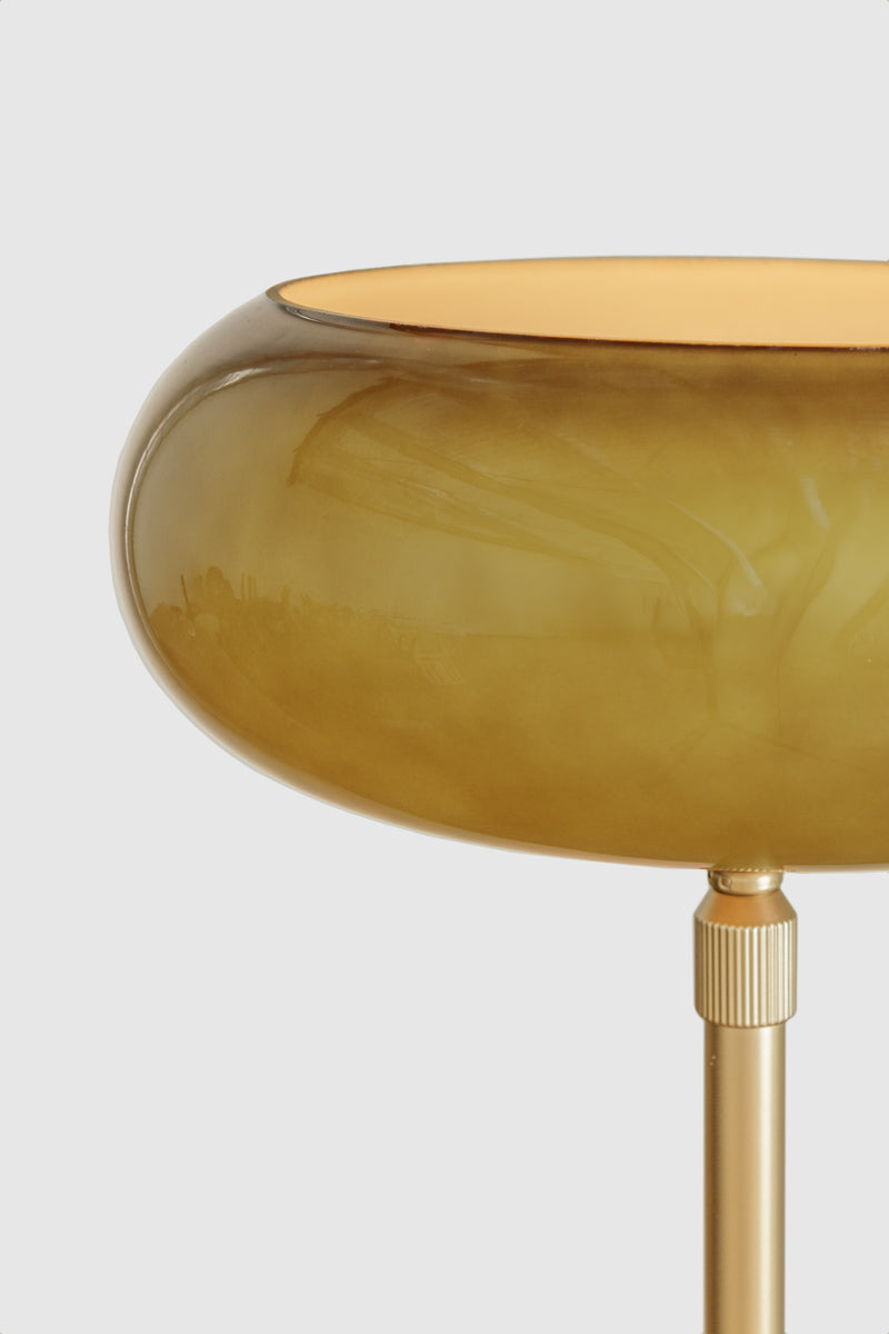 Avoca floor lamp on gold stand with sage glossy shade