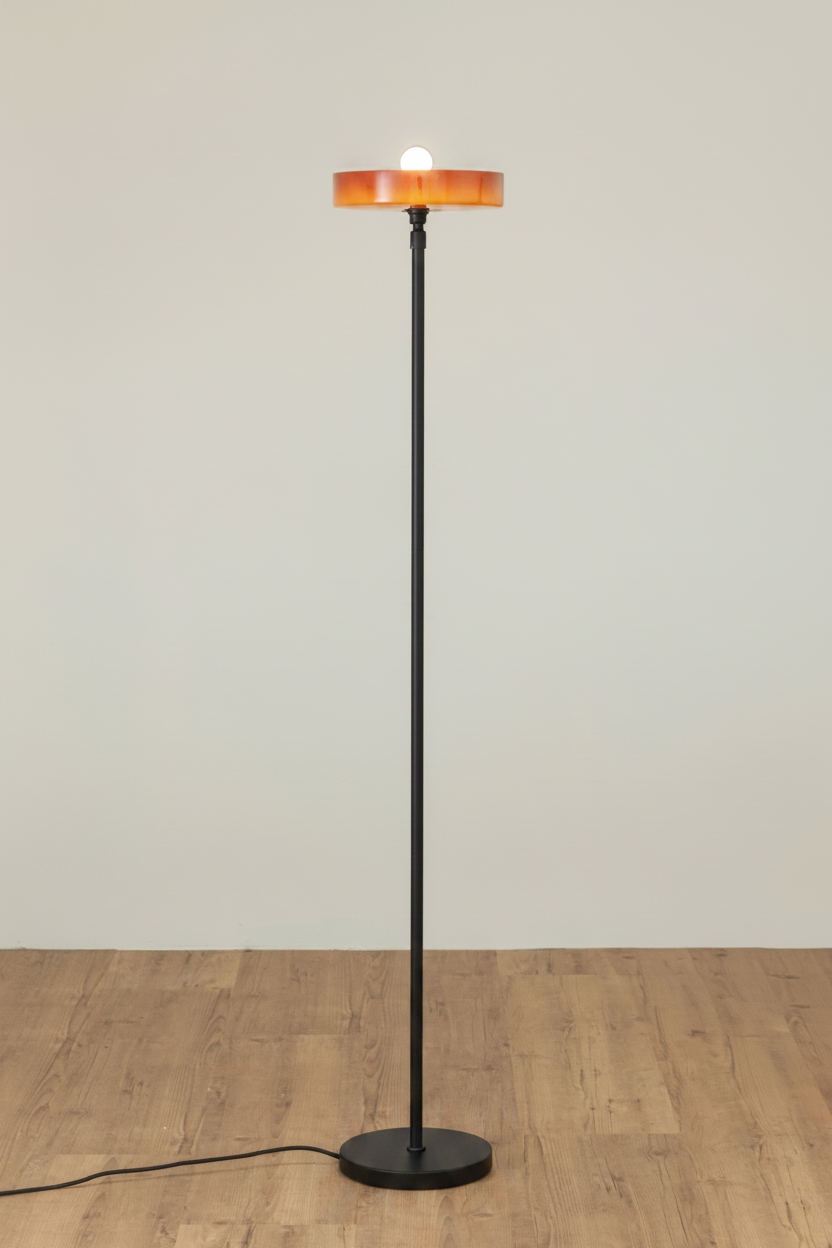 Gambier amber glass shade on black floor base