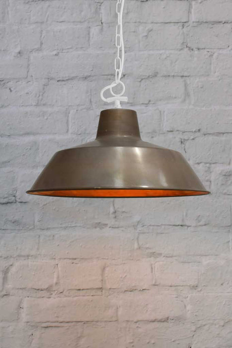 Brass Factory Pendant Light with side entry white chain