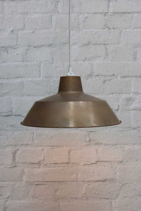 brass factory pendant light with white cord