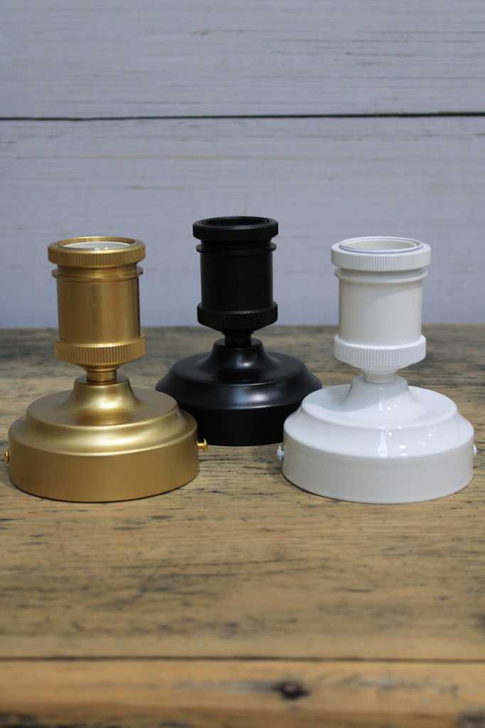 Three batten holders in gold/brass, black and white