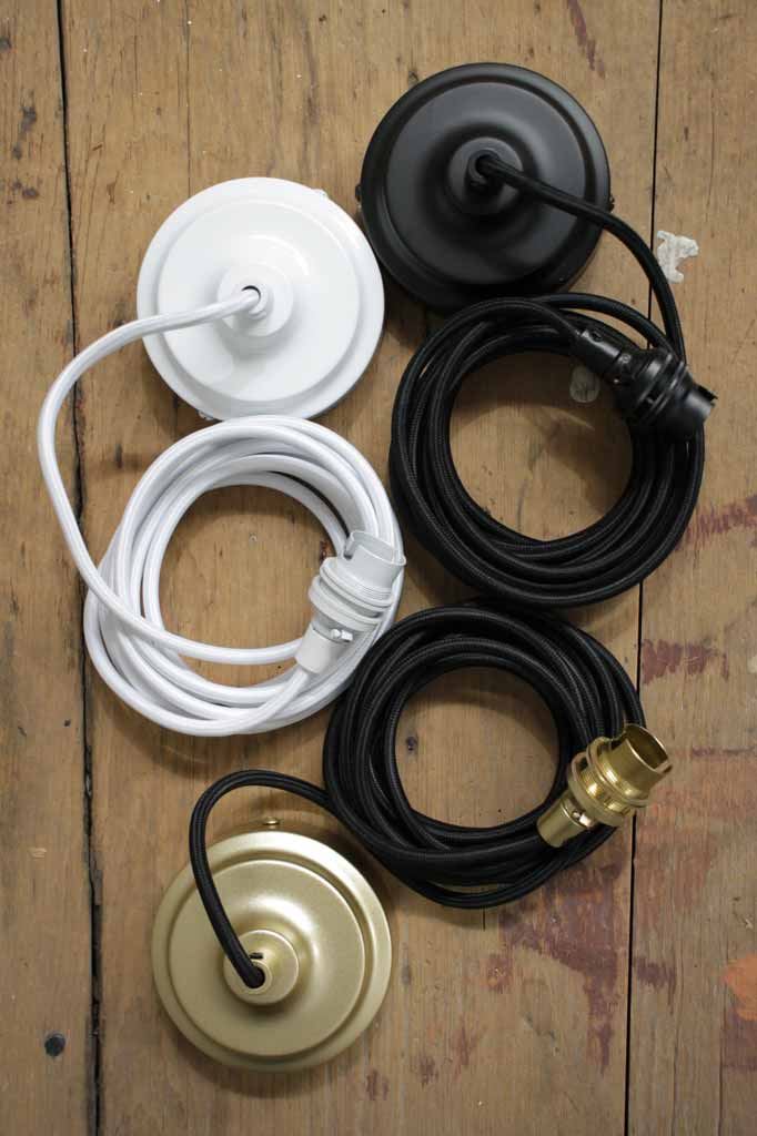 B22 lampholder pendant cords in three finishes. 