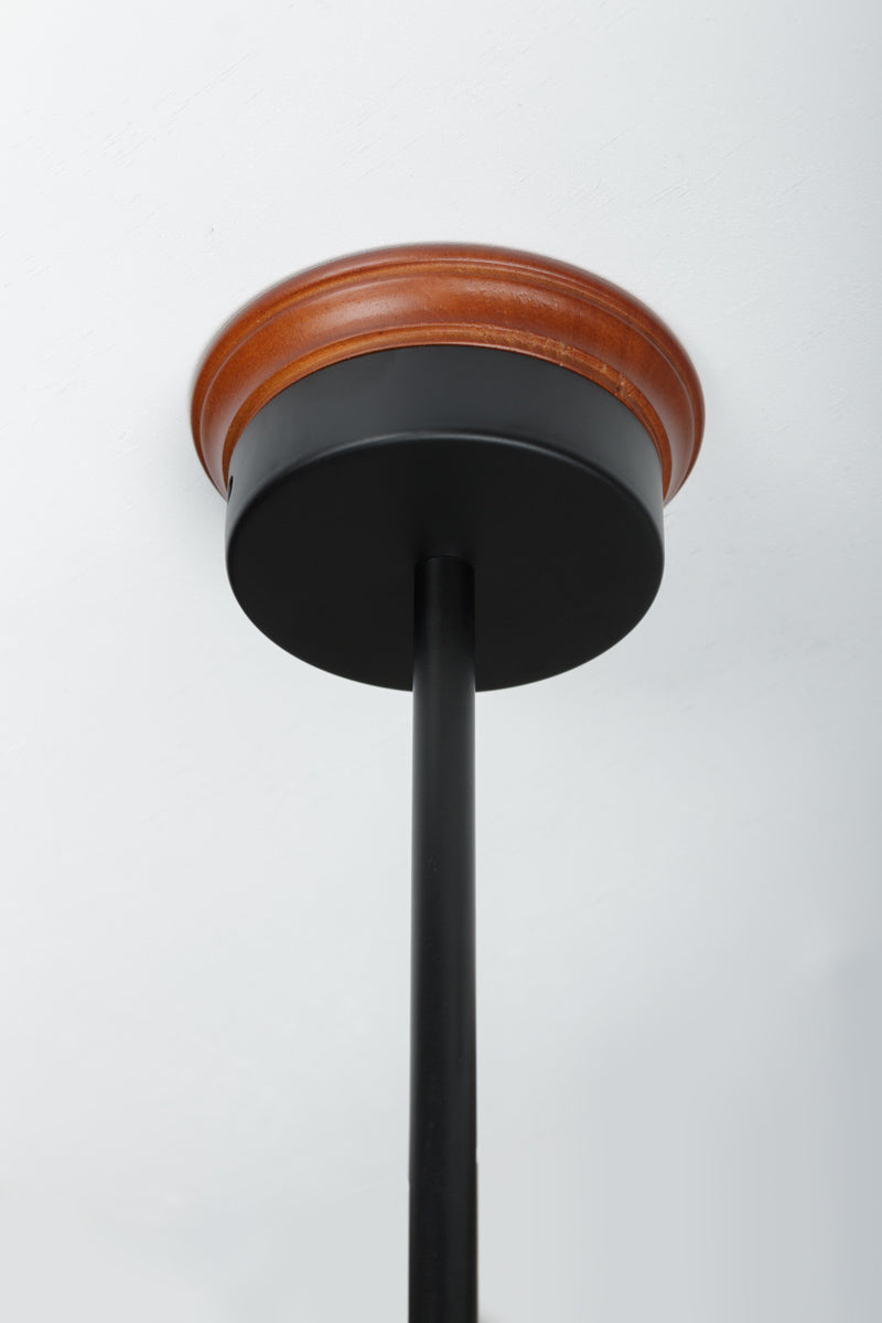 black pole pendant with wooden mounting block