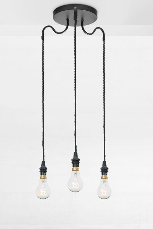 3 arm goossneck pendant lighting with black twisted pendant cords