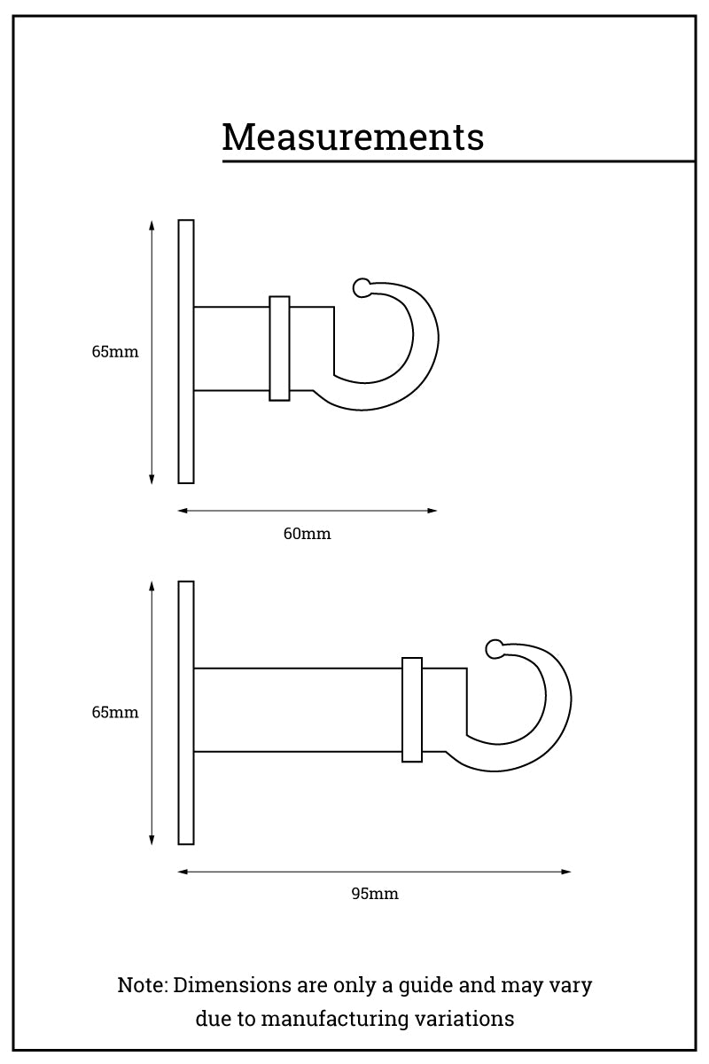 Short and long pendant cord hook dimesnsions. 