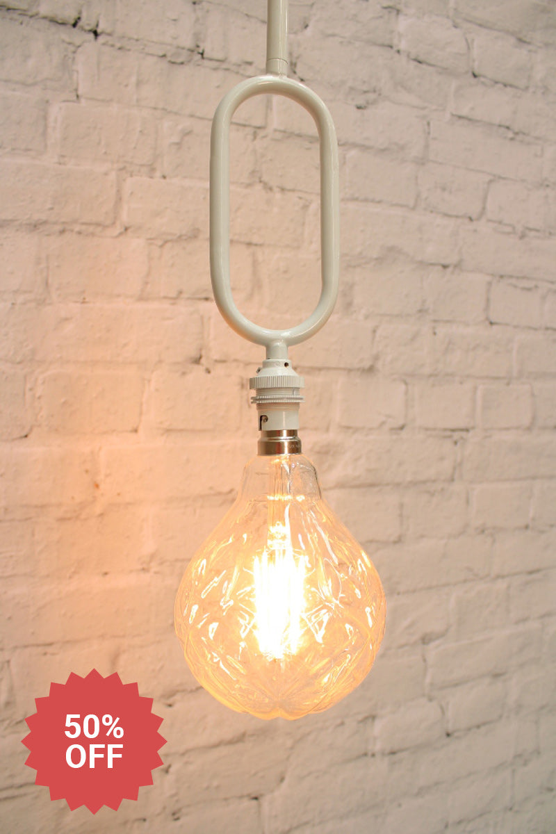 White loop pendant cord with ornate bulb