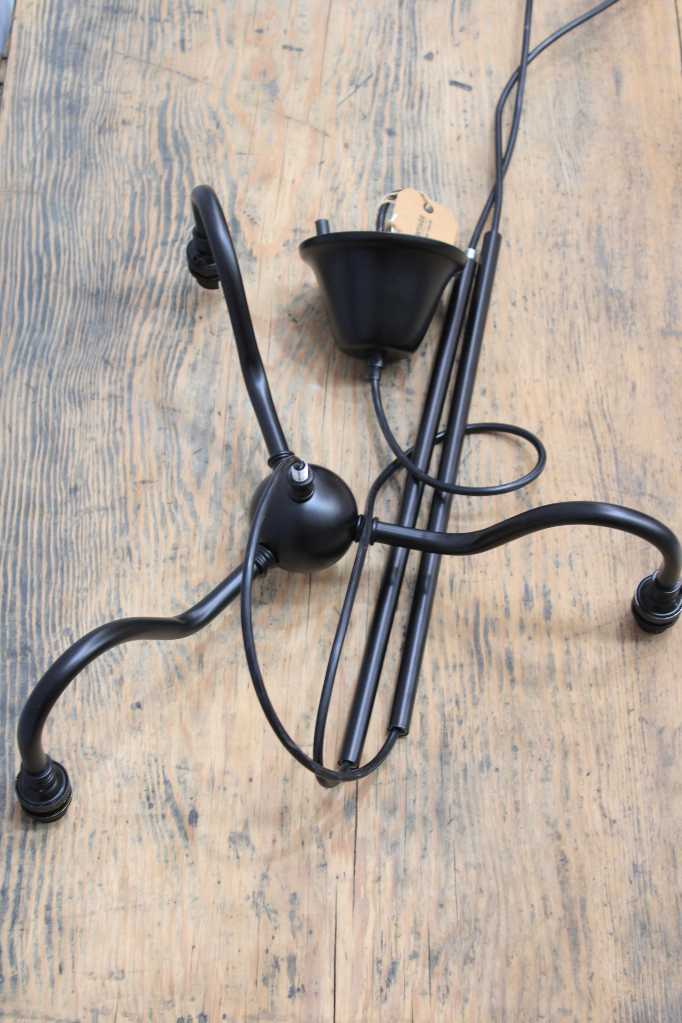 Black finish steel gooseneck three light chandelier