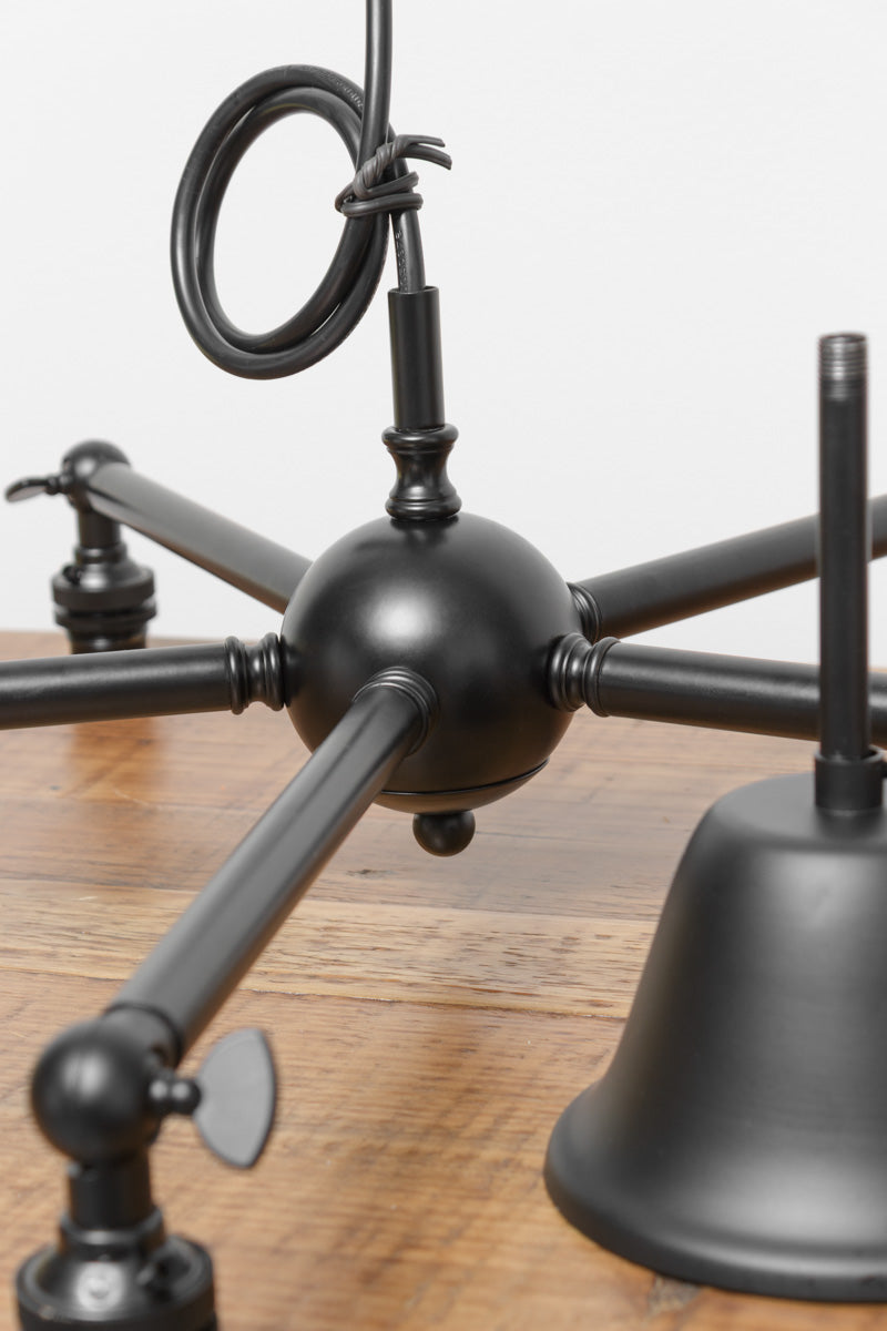 Close up of the disassembled 5 light flush mount frame in black