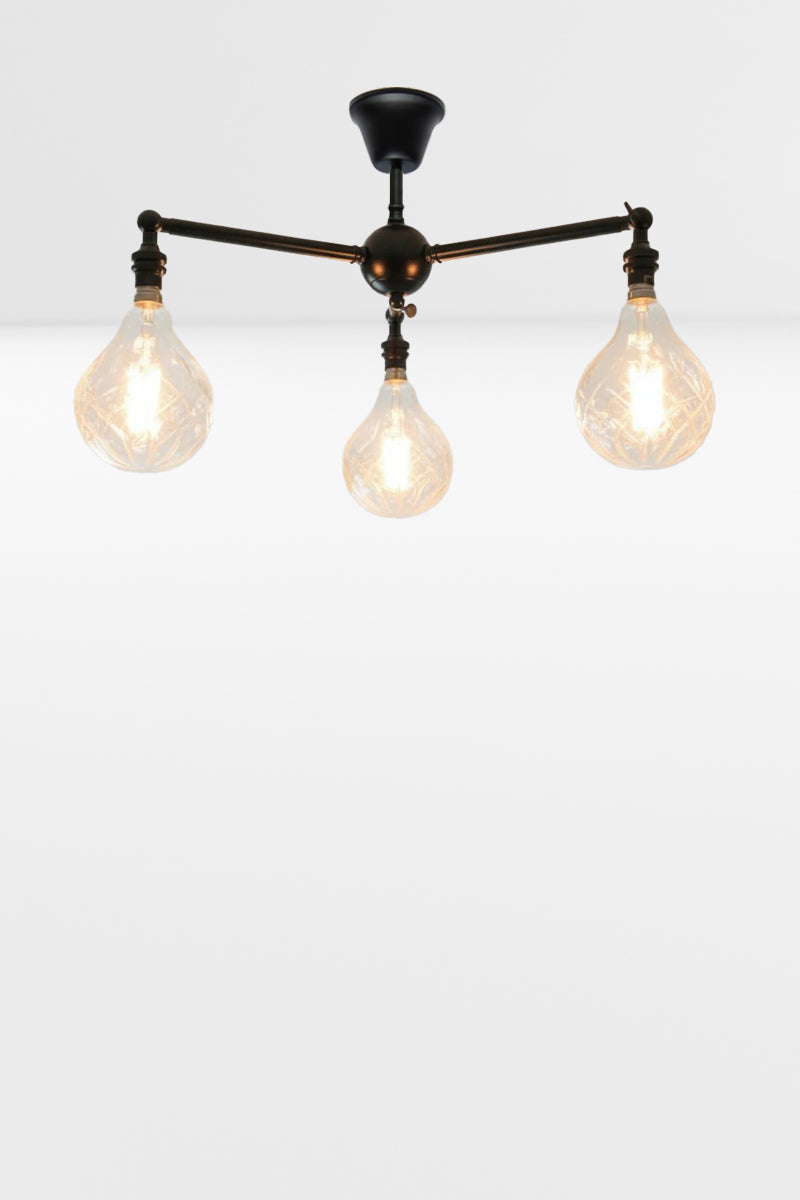 Three arm steel flush mount light fixture in black