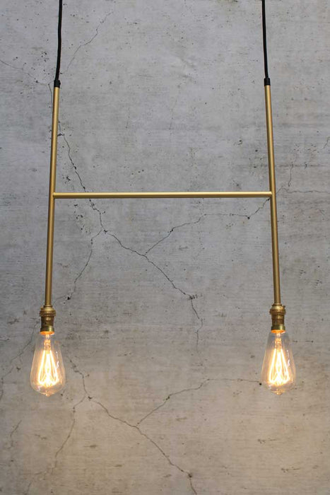 Junction Pendant B in brass gold with tear drop bulbs