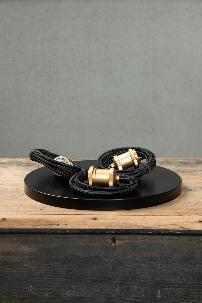 40cm black ceiling rose with gold lampholders. 