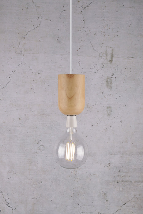 Nord Wood Pendant Light Cord B22 with bulb in it