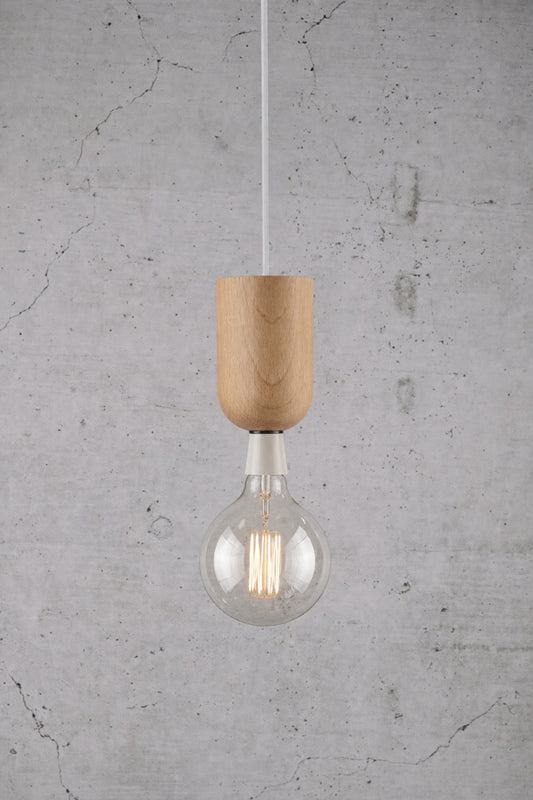 Nord Wood Pendant Light Cord B22 with bulb in it