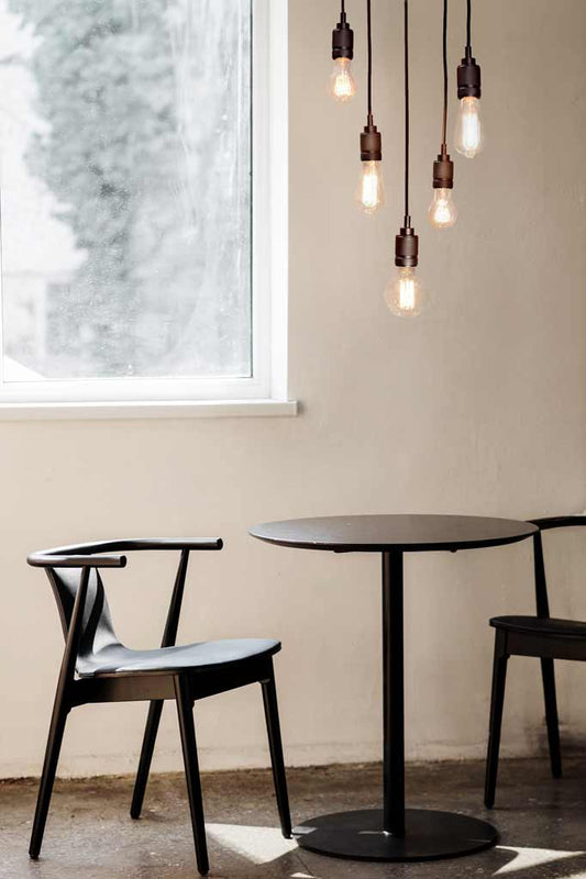 Knurled Metal Multi Drop Pendant 5 drop antique brass in cafe