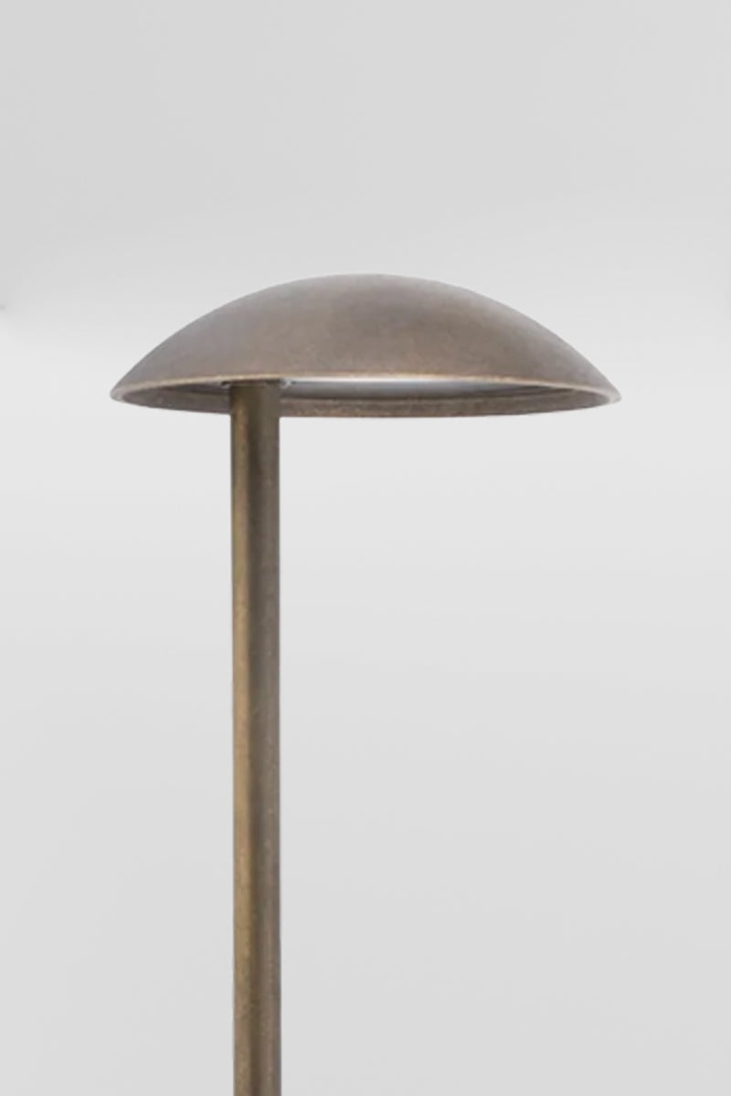 Close up of the Brass hooded garden spike with built in LED light source