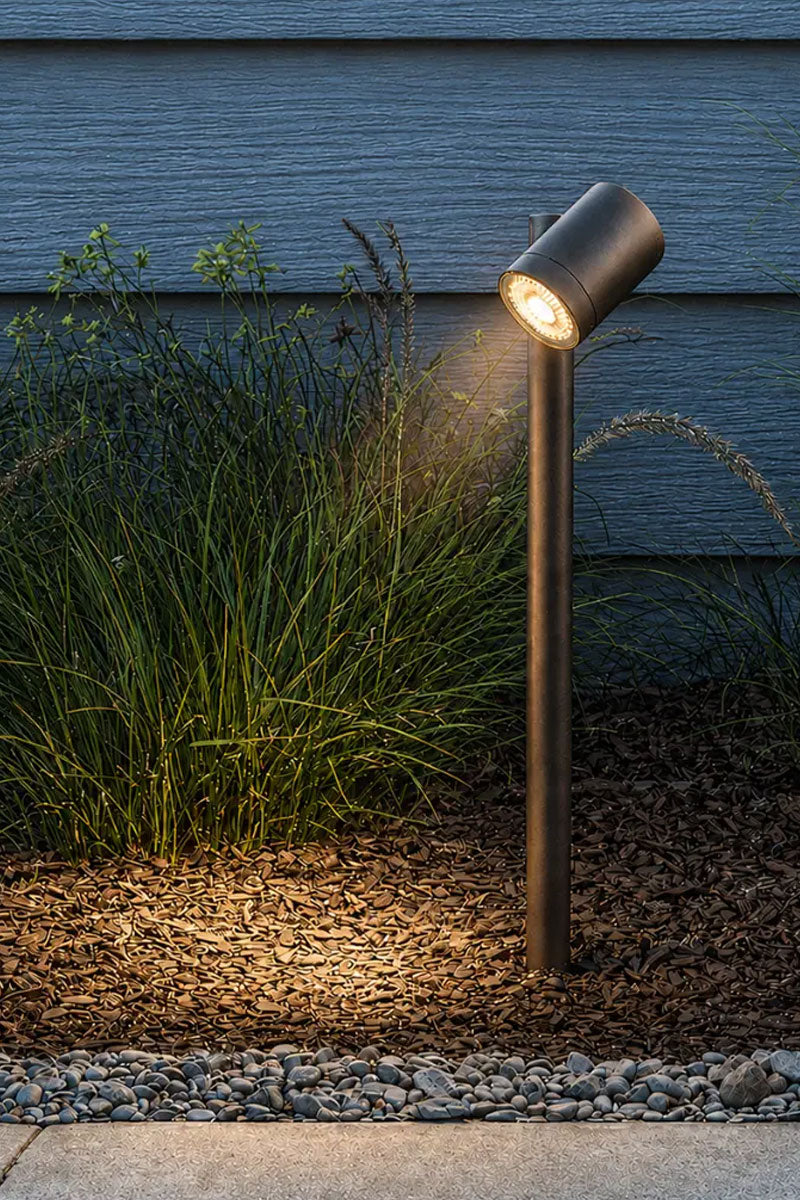Black tall garden post light lighting ornamental grasses