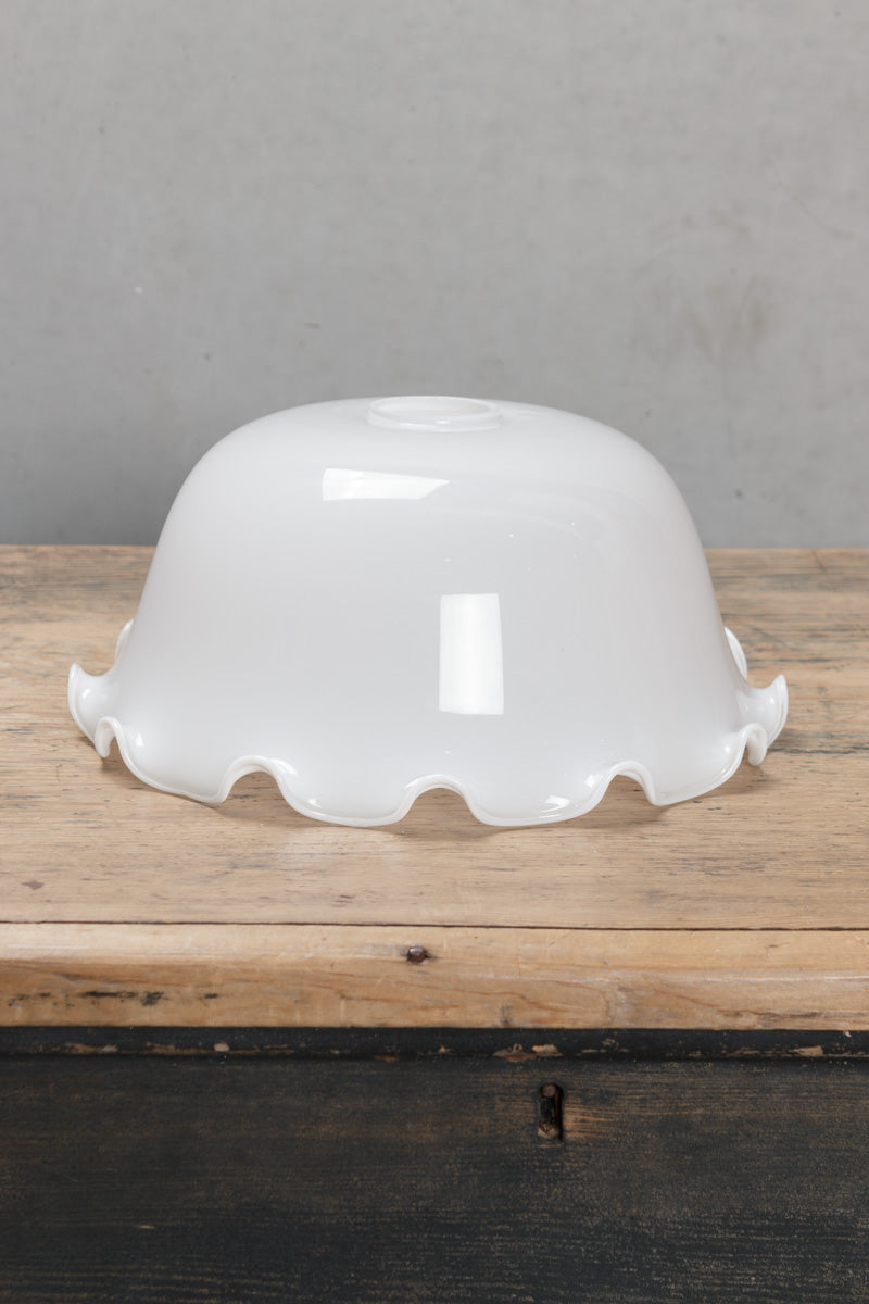Opal Glass shade with a dome shape and scalloped edging. 