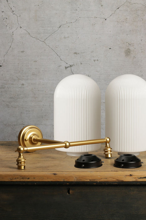 Lloyd Reeded opal Glass with gold brass Double Swivel Arm Wall Light