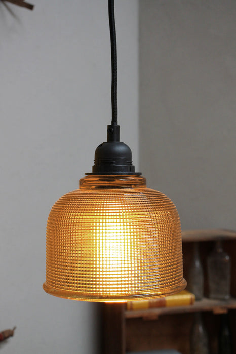 Retro lighting amber glass shade with black pendant cord