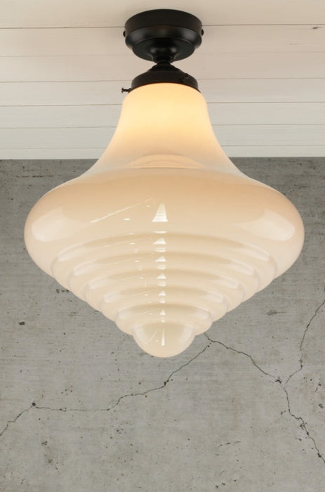 Schoolhouse ceiling light with opal shade