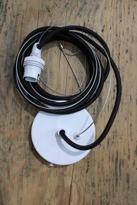Steel cable with black cloth cord in white