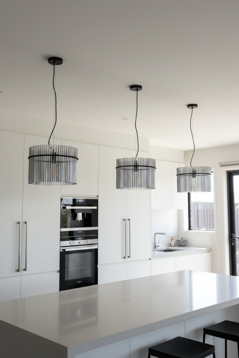 3 penant lights in kitchen