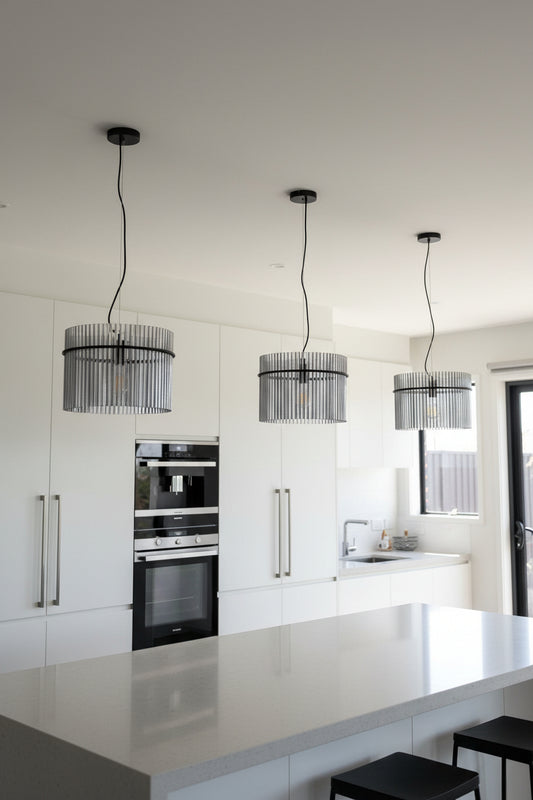 3 penant lights in kitchen