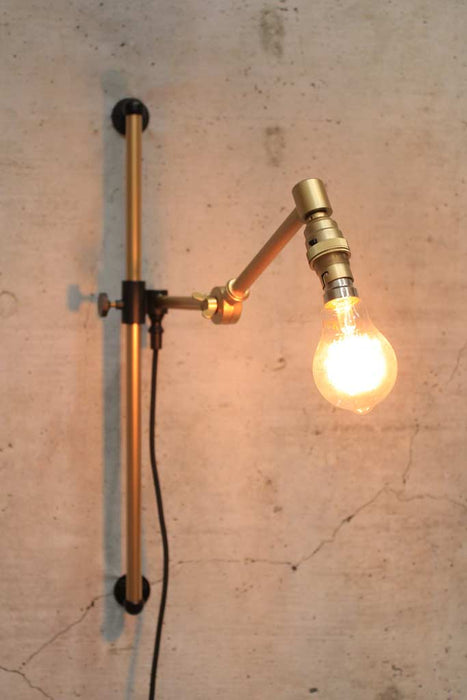 gold brass Swing Arm Wall Lamp with Wall Plug and bar bulb