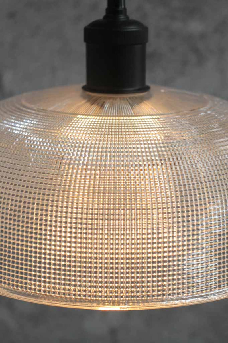 Close-up of a textured glass on pendant light 